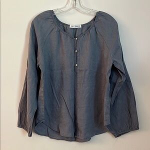 Zara Linen Relaxed Mandarin Collar Blouse